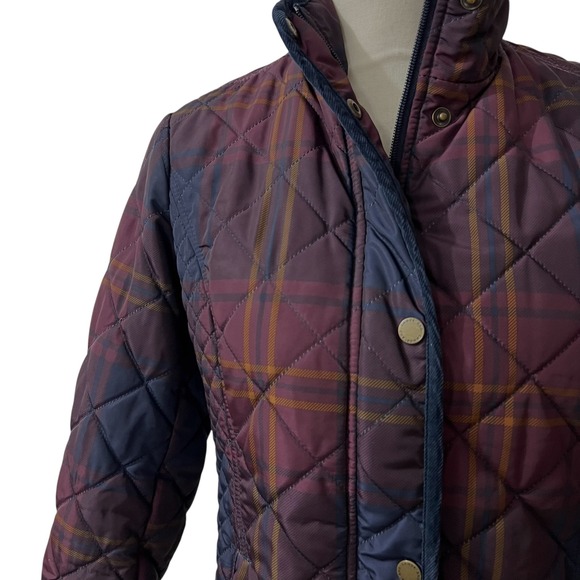 Lands End Quilted Plaid Car Coat Burgundy Blue Primaloft Lined Field Jacket 2P - Picture 2 of 9